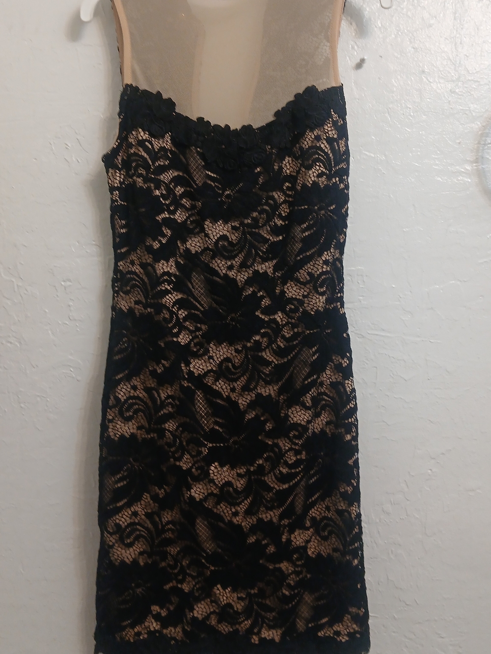 Womans Privy Black Lace over Nude Slip DRESS SIZE SMALL